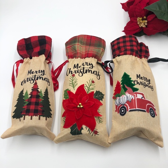 Christmas Wine bottle gift bags,  Set of 3 New - Picture 2 of 11